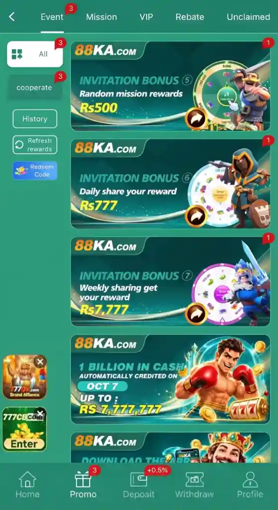 88KA1 Game promotion and bonus offers on Android