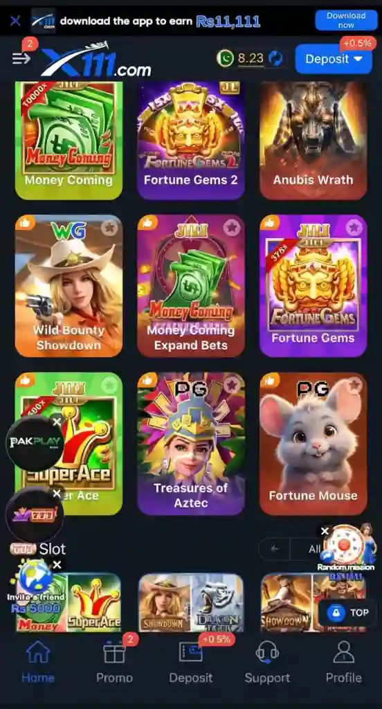 X111 Game dashboard interface on Android