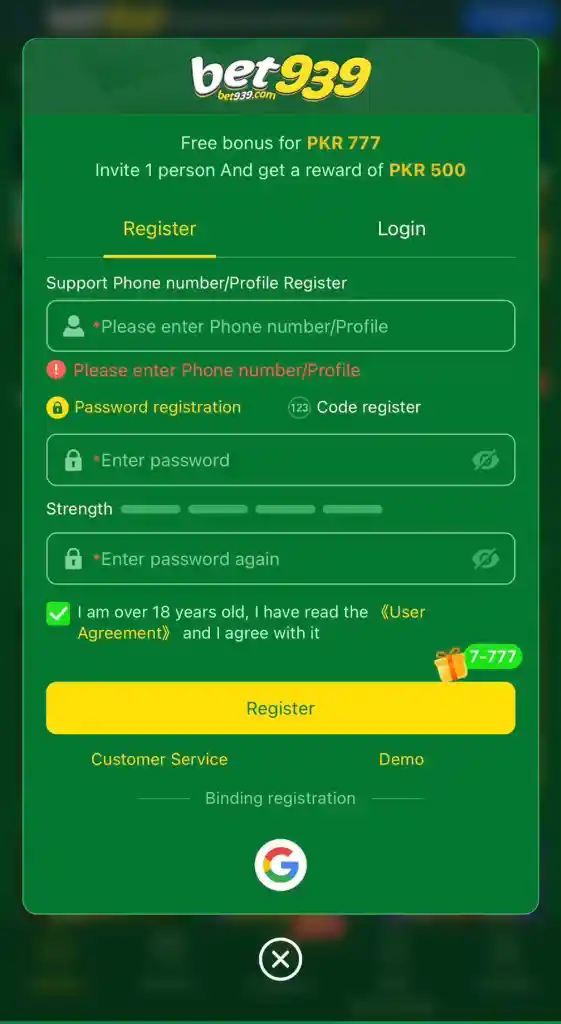 bet939 game register image